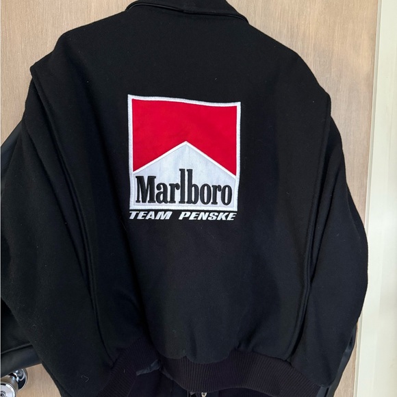 Marlboro Black Varsity Jacket with Leather Sleeves - Picture 2 of 5